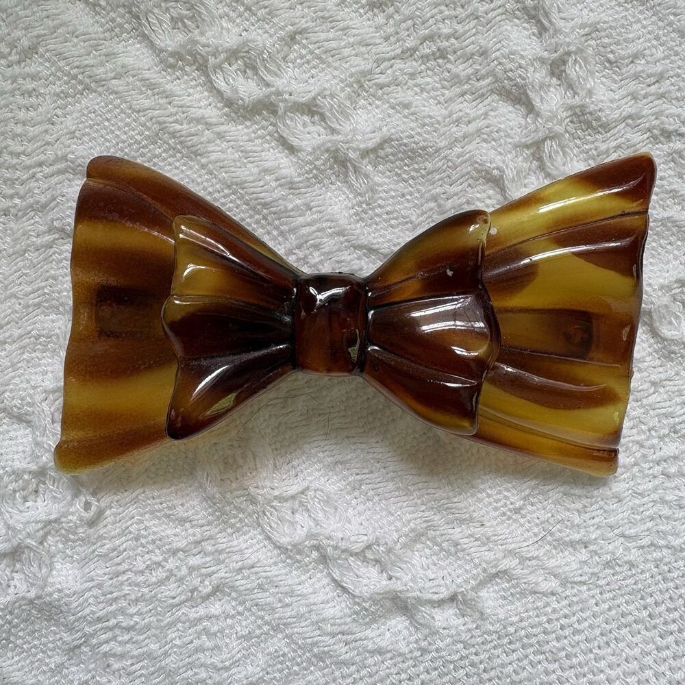 Faux Tortoise Shell Hair Bow Barrette Made in France 4"